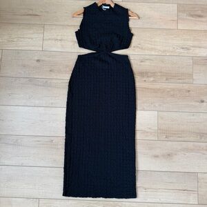 ZARA Black Waffle Knit Cut Out Maxi Dress Size S Sleeveless Lettuce Hem NWOT NEW